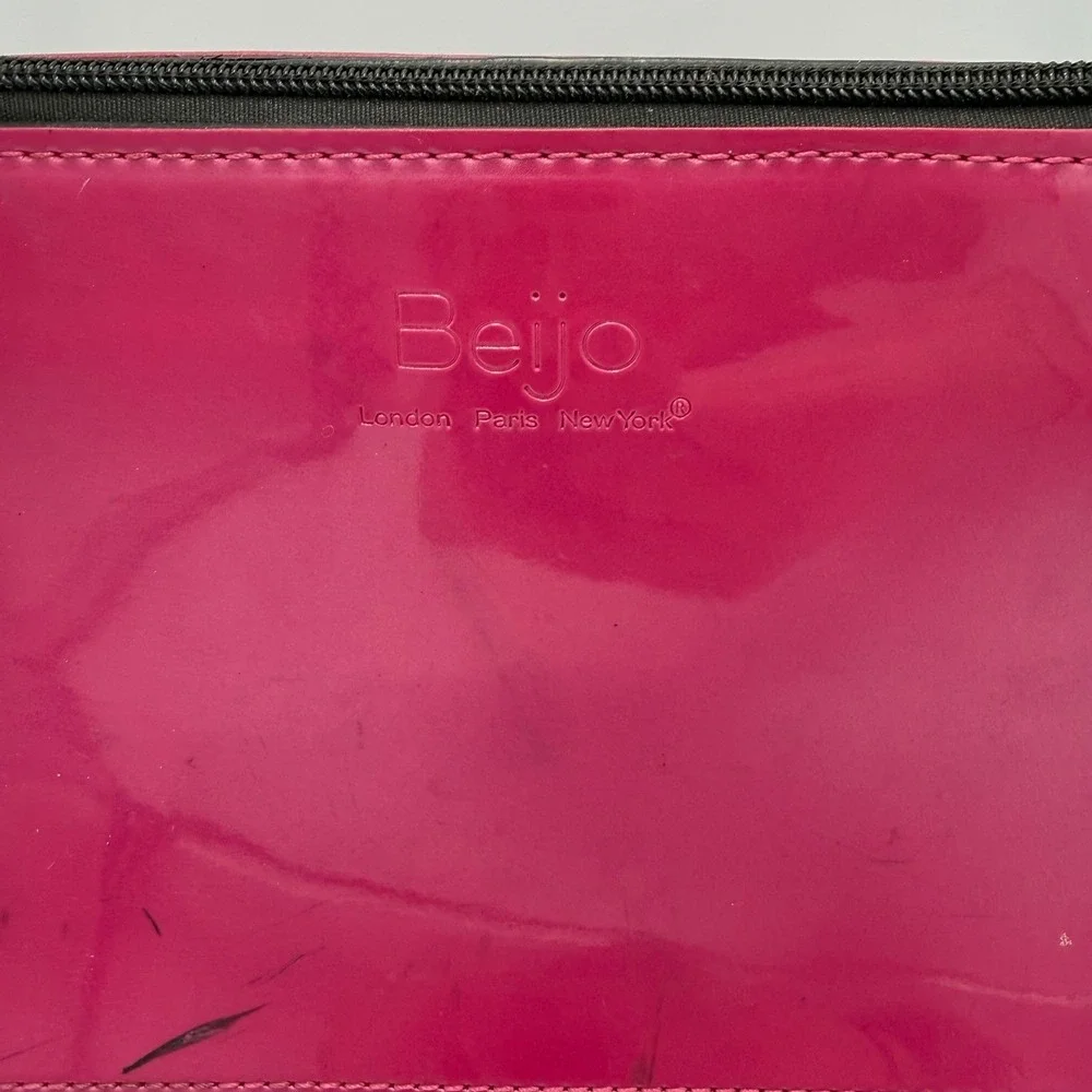 Y2K Beijo Patent Leather Shoulder Bag Hot Pink Black Top Zip Organizer Pockets